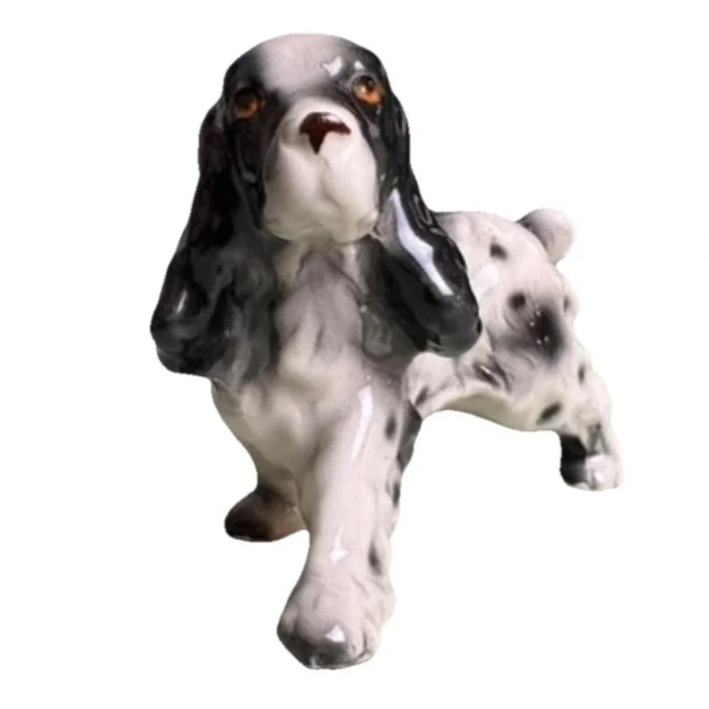 Vintage Black and White Porcelain Irish Setter Cocker‎ Spaniel Dog Mini Figurine